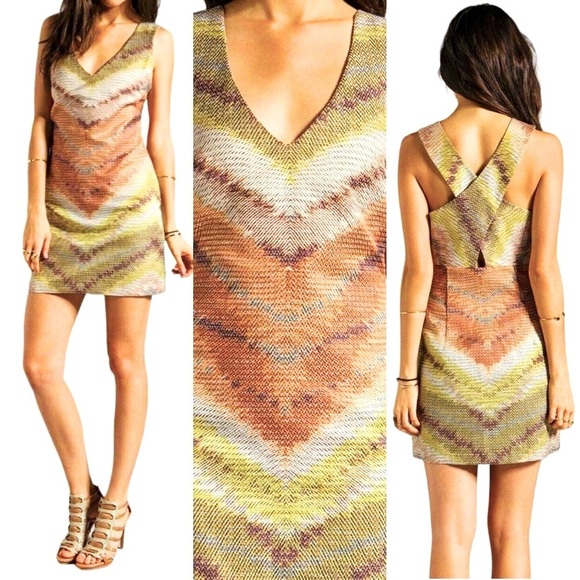 Tracy Reese Zig Zag Rafia Cross Back Shift in Tobacco color size S - Picture 2 of 15